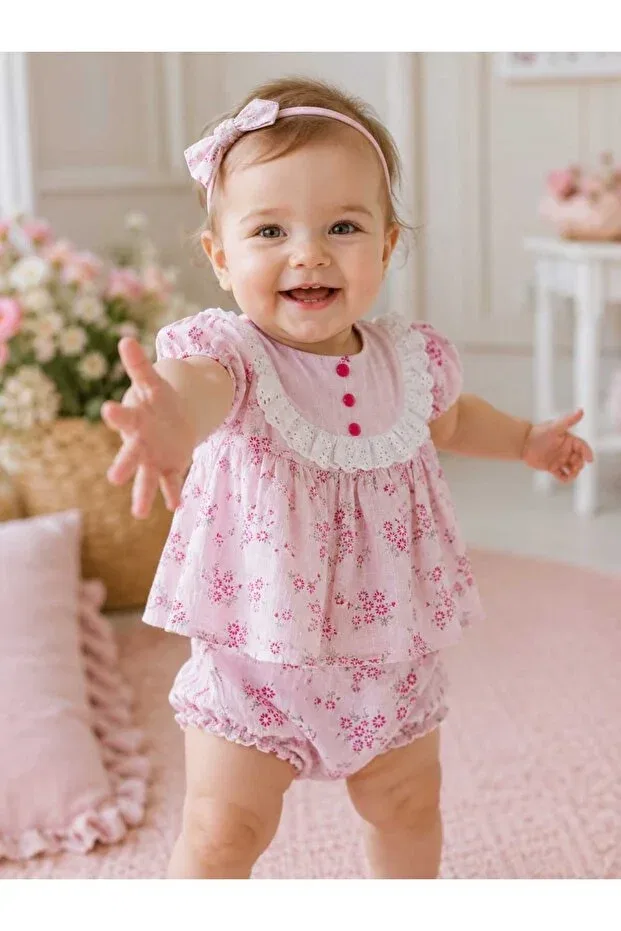 Детский комплект для девочек с цветочным принтом Bubiee Baby, Powder Pink