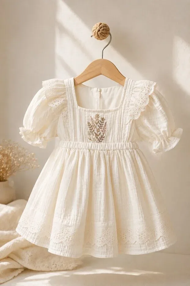 Детское платье для девочек с принтом Wondress Baby, Cream — фото 2