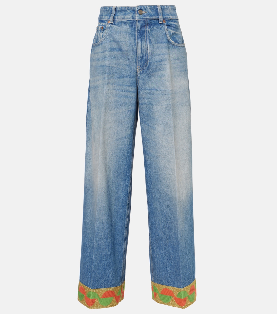 

Джинсы с высокой посадкой и широкими штанинами Valentino, Medium Blue Denim