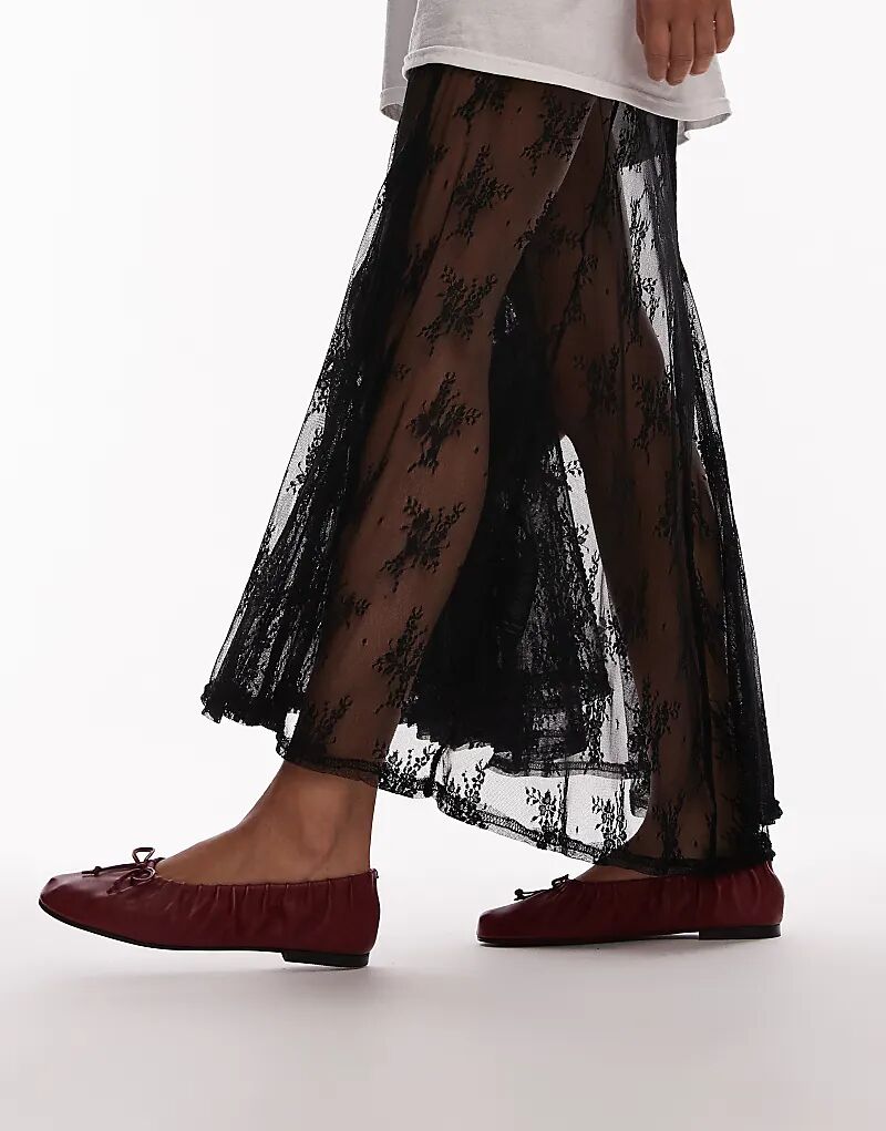 Кожаные балетки Claire со сборками красного цвета Topshop