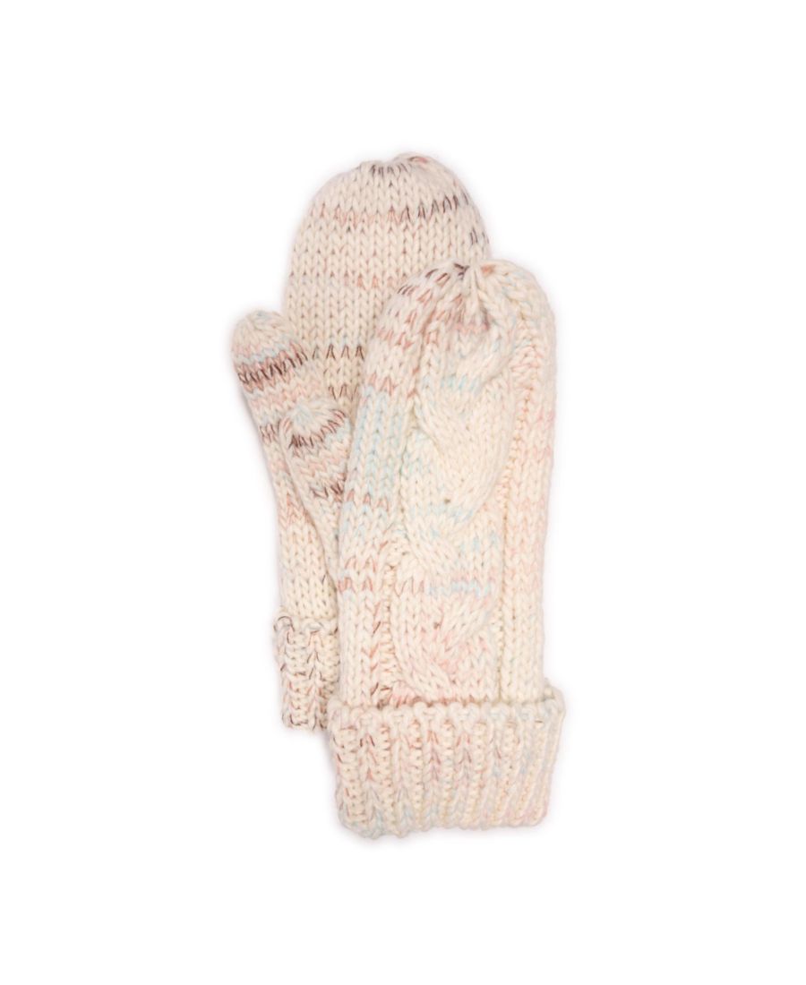

Женские варежки с цветными блоками и полосками, узор "косичка" MUK LUKS, Ivory