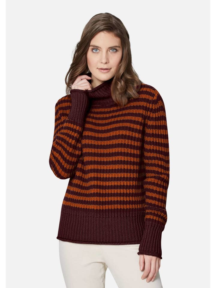 

MADELEINE Мягкий свитер из натуральной шерсти со стильными полосками матового оранжевого/темно-красного цвета