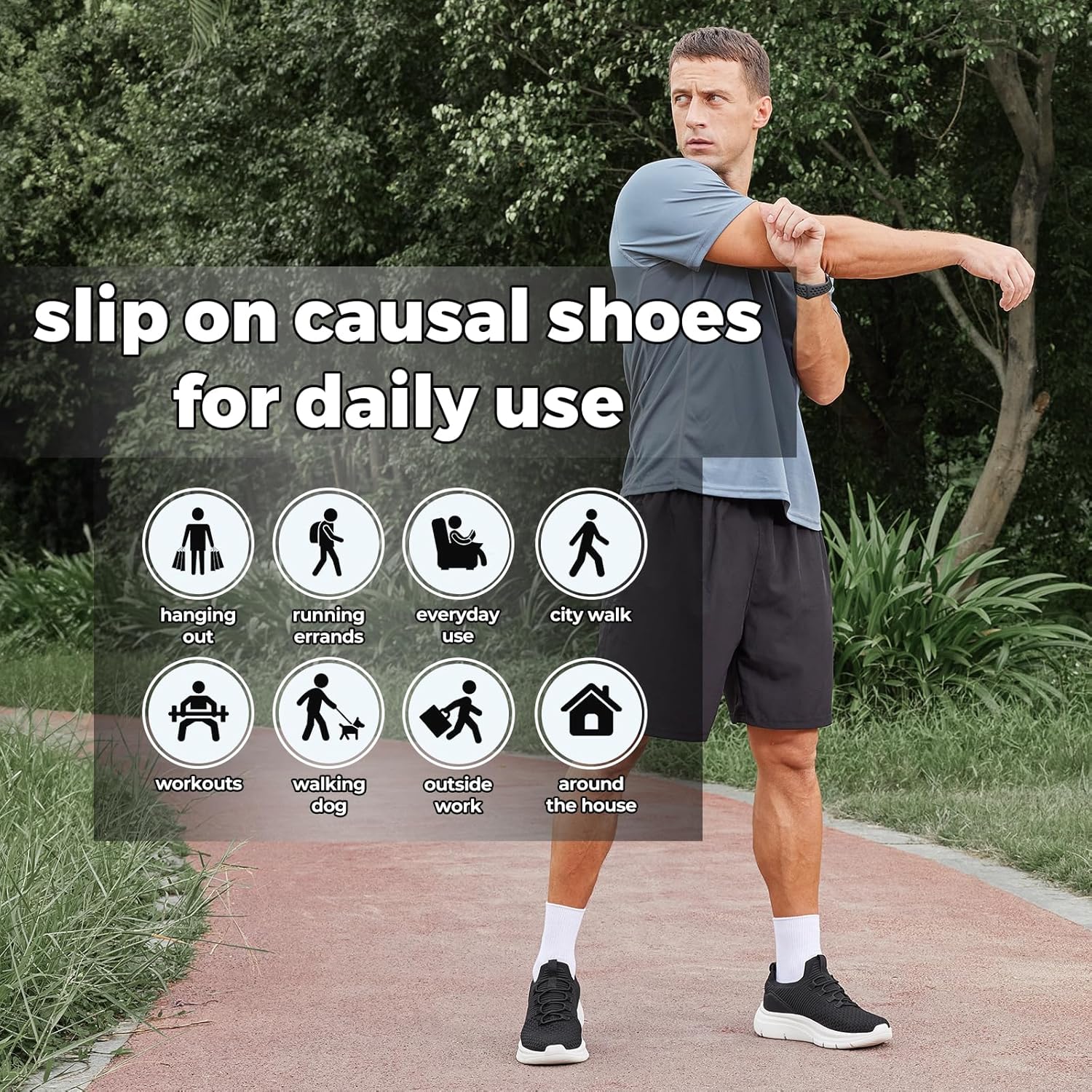 Мужские слипоны FitVille Extra Wide, легкие и дышащие с максимальной амортизацией, черный — фото 4