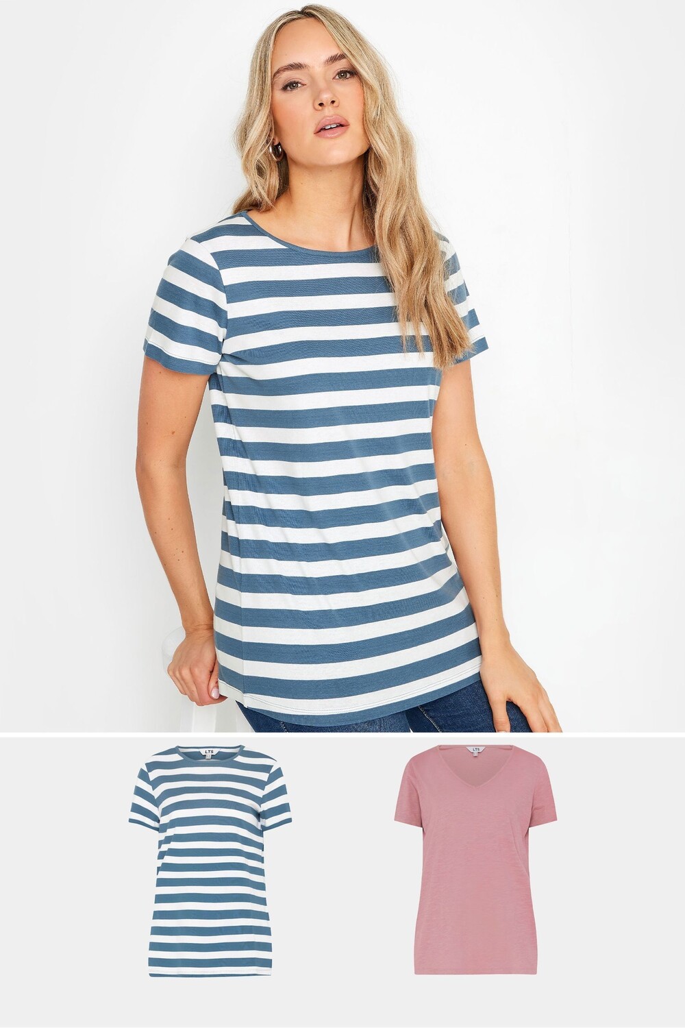 

Футболка в полоску из 100% хлопка, 2 шт в упаковке Long Tall Sally, синий