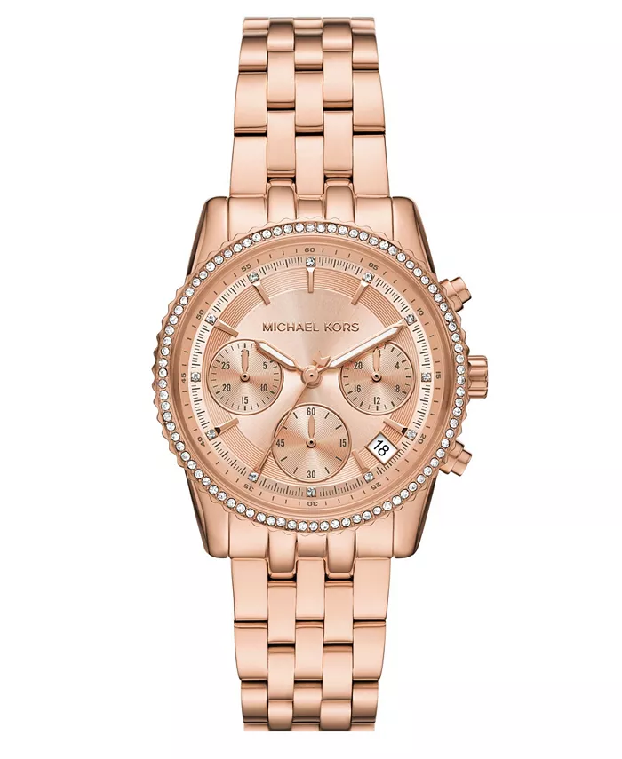 

Женские часы Mini Bryant Chronograph с хронографом, корпус из нержавеющей стали с розовым золотым покрытием, 35 мм Michael Kors