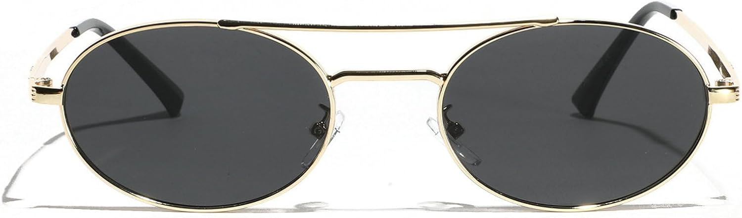 

Ретро овальные солнцезащитные очки для женщин, модные, с металлической оправой и двойной перемычкой, солнцезащитные очки для мужчин, стильные и простые, в стиле 90-х mincl, Gold Black