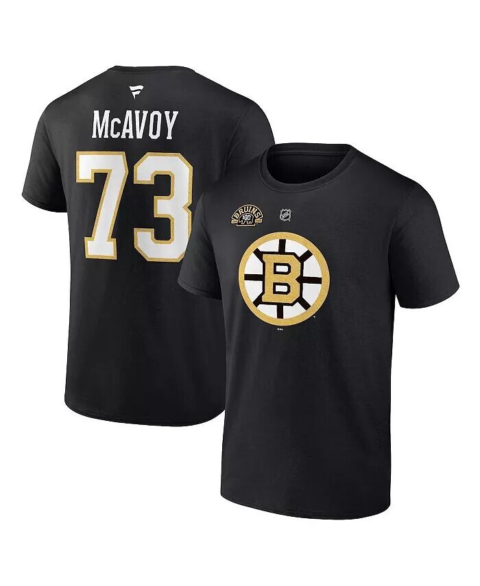 

Мужская черная футболка Charlie Mc Avoy Boston Bruins Authentic Stack Name Number Fanatics, черный