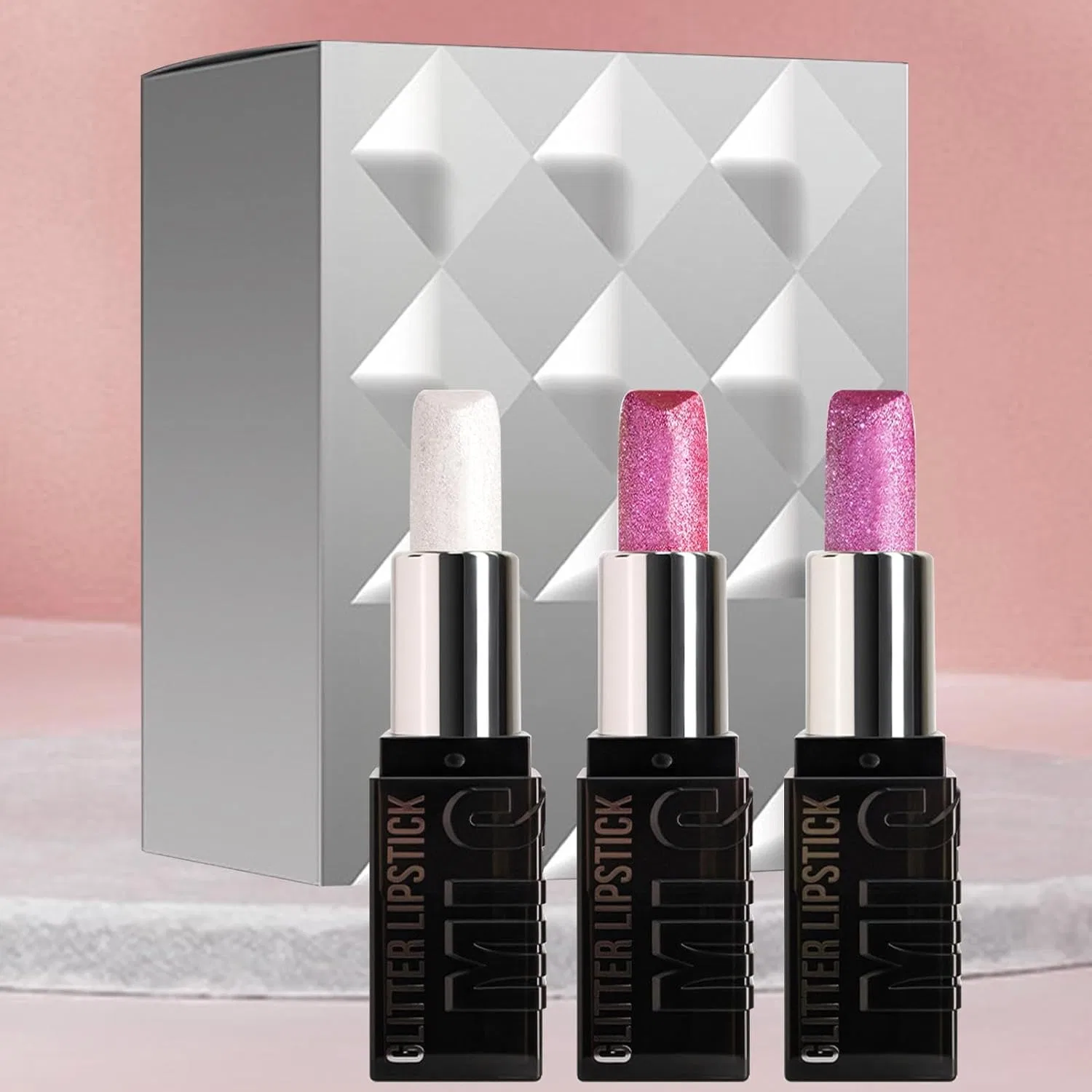 Набор блестящих матовых помад Glitter Lipstick, 3 цвета, 3.6 г, бежевый Generic — фото 3