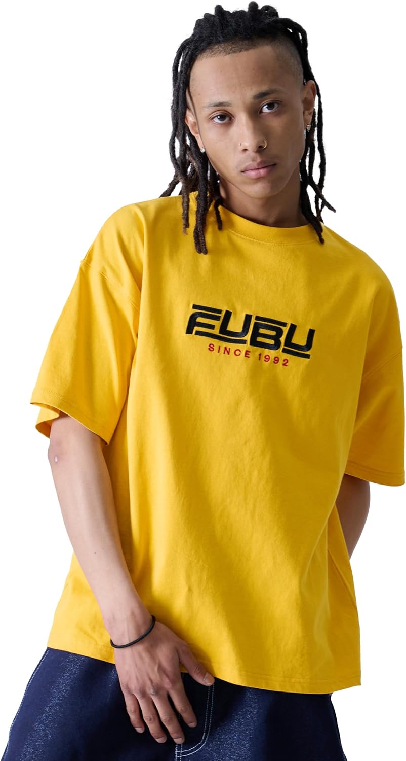 

Футболка FUBU Street с коротким рукавом, футболка, большой размер, круглый вырез, уличный стиль, американский повседневный стиль, хип-хоп, летняя одежда, желтый