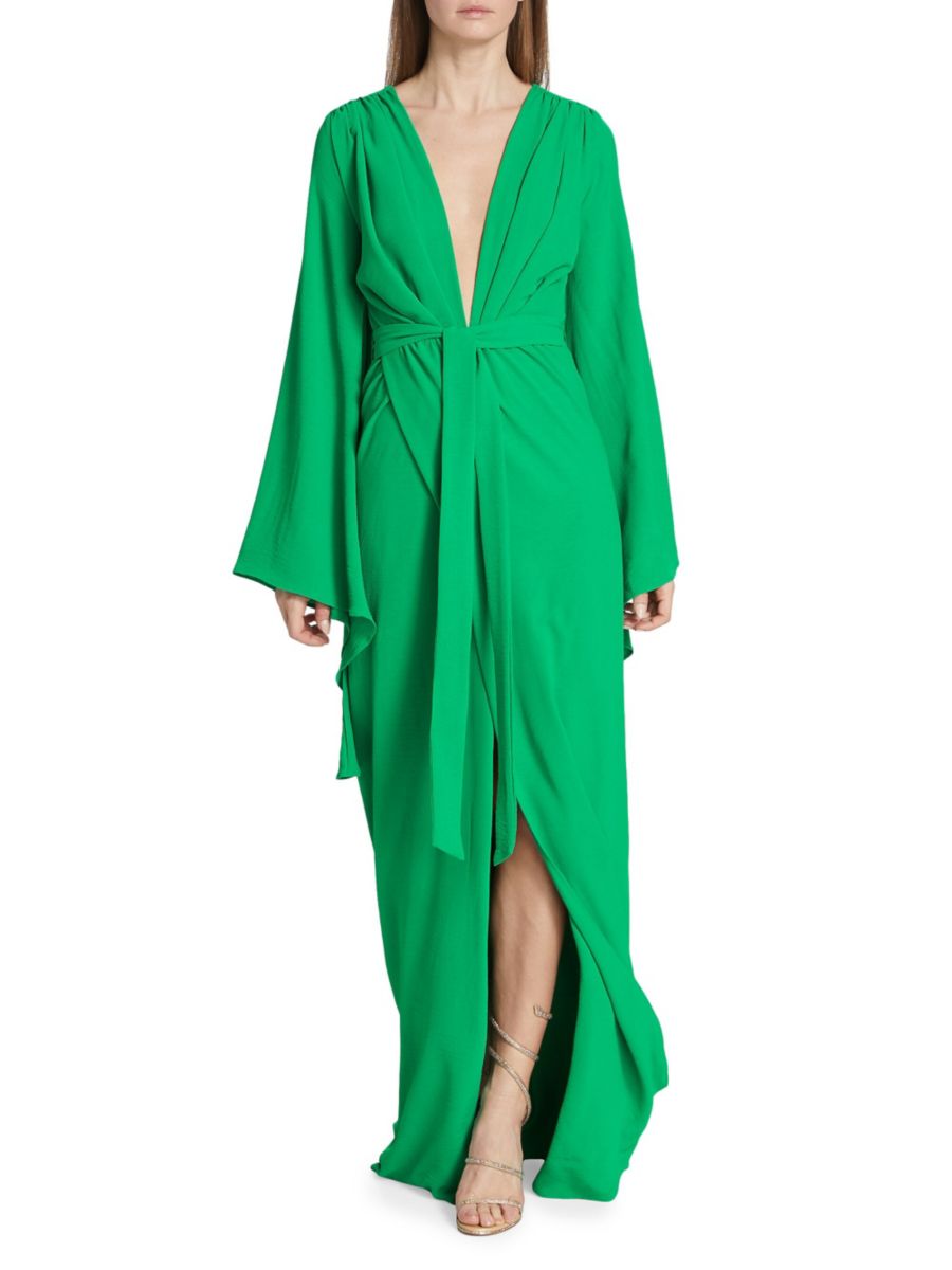 

Платье Elizabeth с рукавами-колокольчиками и V-образным вырезом Michael Costello Collection, зеленый