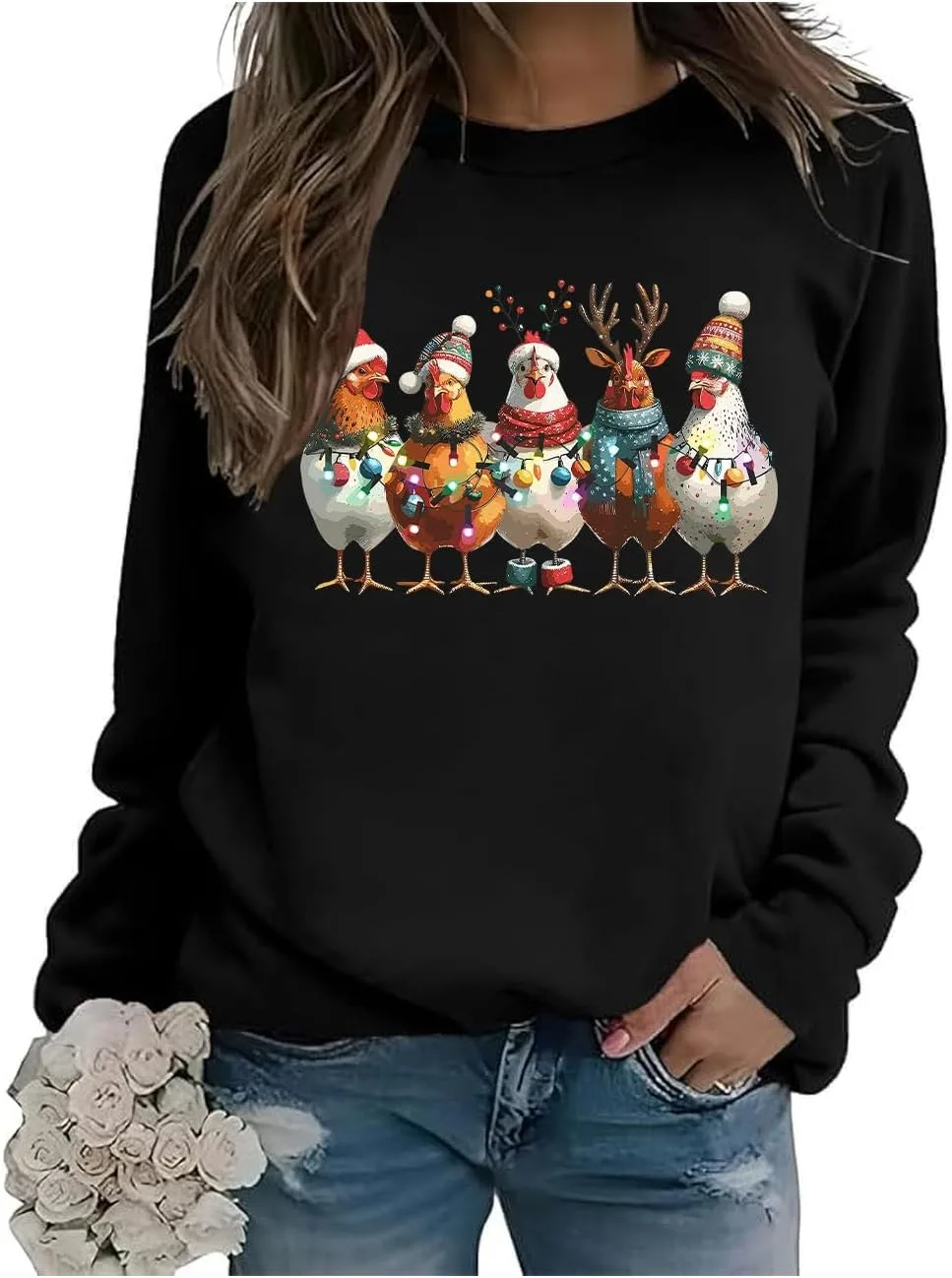 

Свитшот с рождественскими курочками и гирляндами BTGRL