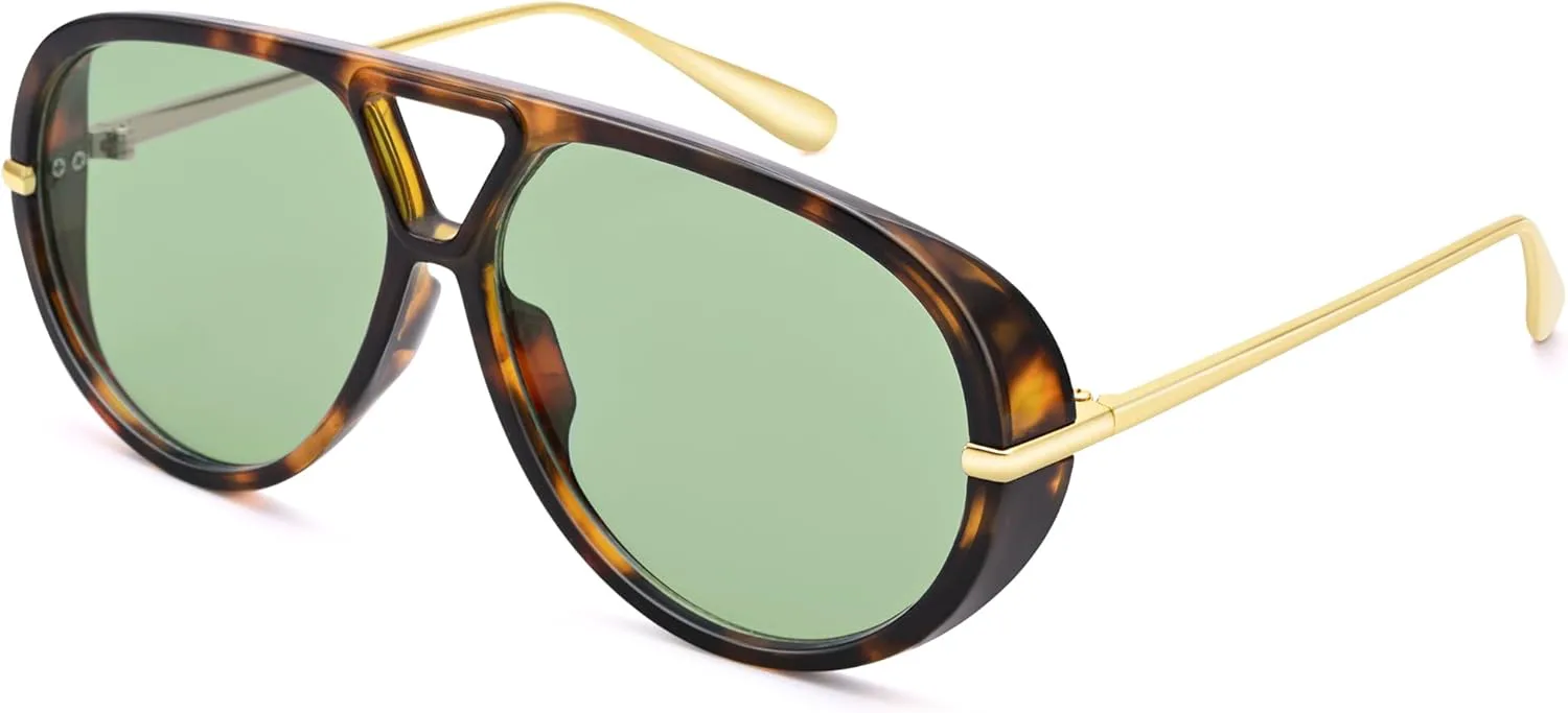 

NULOOQ Модные солнцезащитные очки-авиаторы большого размера для женщин и мужчин в стиле ретро, ​​большие солнцезащитные очки-щитки, C2* Leopard Frame/Green Lens