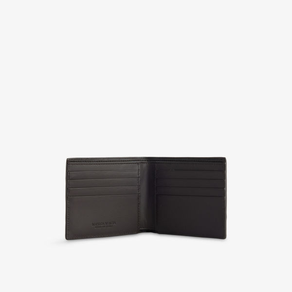 Кошелек кожаный Bottega Veneta Intrecciato с двумя отделениями, серебряный — фото 4