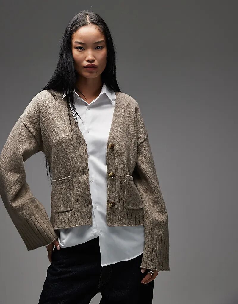 

& Other Stories кардиган из смеси шерсти с присборенной талией и объемными рукавами цвета моль