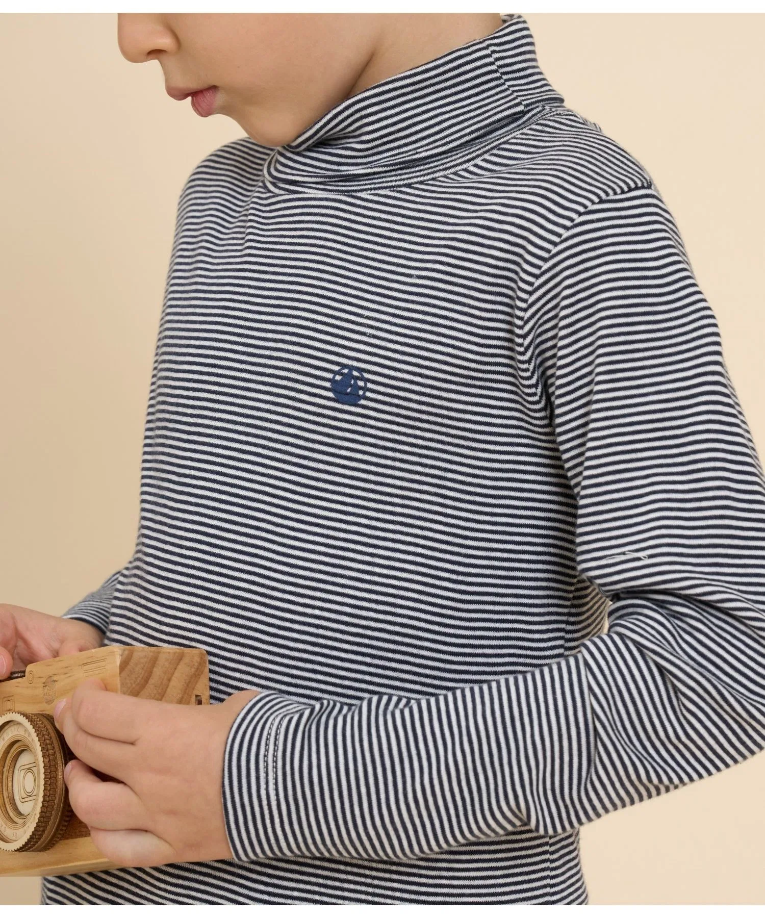 Детская футболка с длинным рукавом Petit Bateau в полоску, тёмно-синяя — фото 3