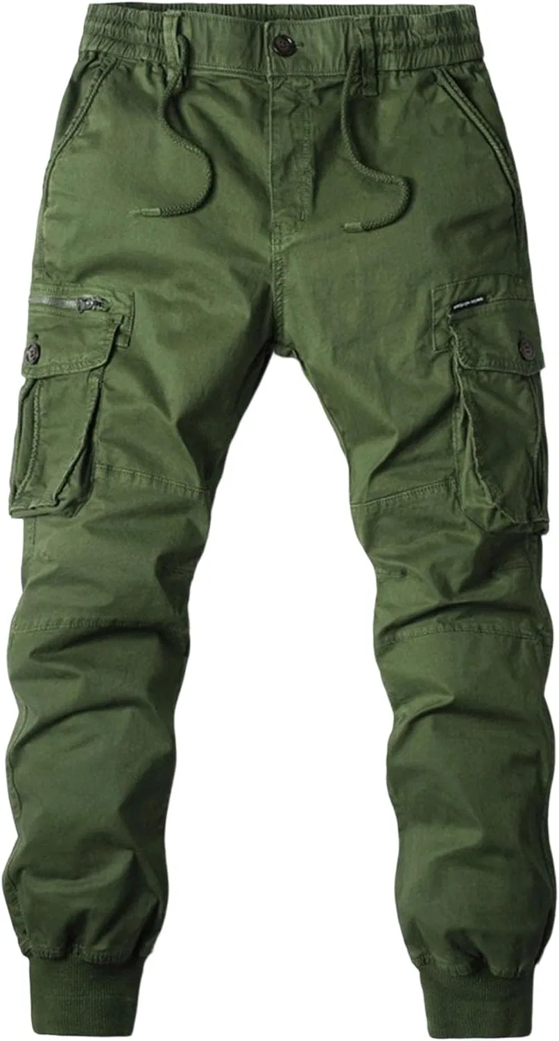 Мужские тактические карго-брюки Slim Fit с молниями, зелёный