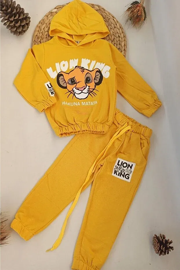 Детский спортивный костюм для девочек с капюшоном Lion King Patterned Dubi Baby, Hardal — фото 2