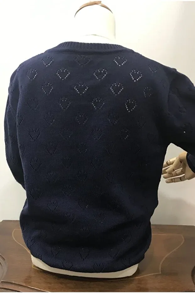 Детский кардиган для девочек с ажурным узором Heart Openwork Cardigan Nonno Kids, Navy Blue — фото 2