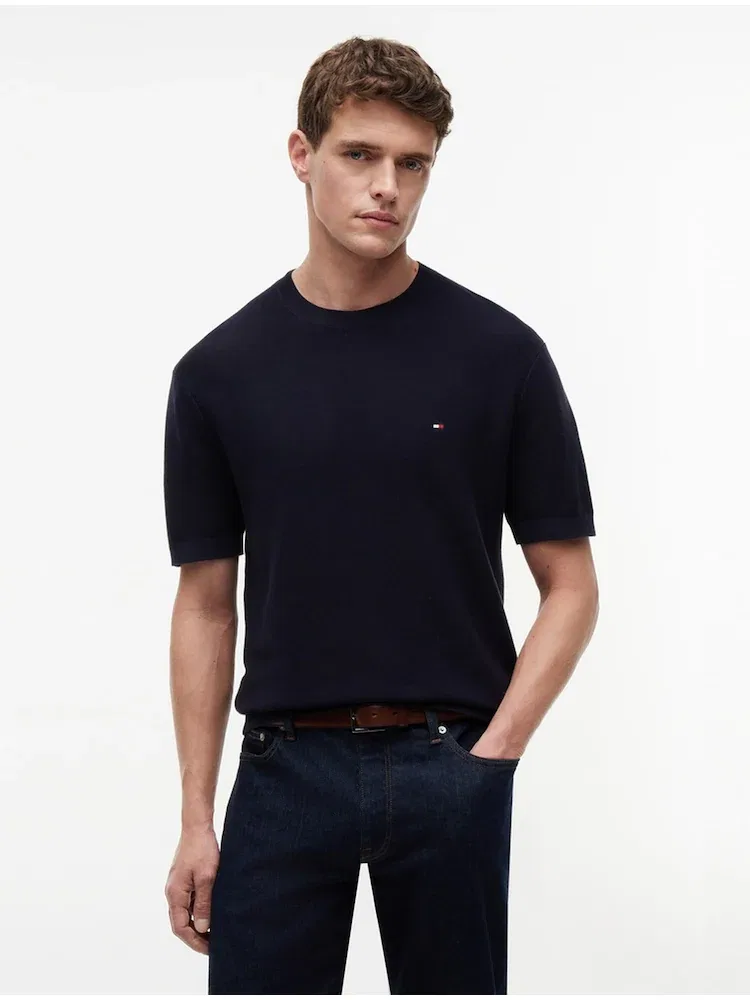 Пуловер из хлопка с фактурной вязкой TOMMY HILFIGER, Navy