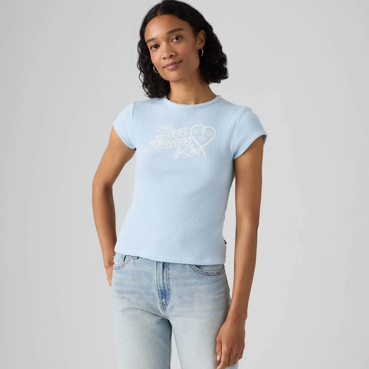 Футболка с коротким рукавом и графическим принтом в вафельную текстуру Levi's, Archival Script Angel Falls - Blue