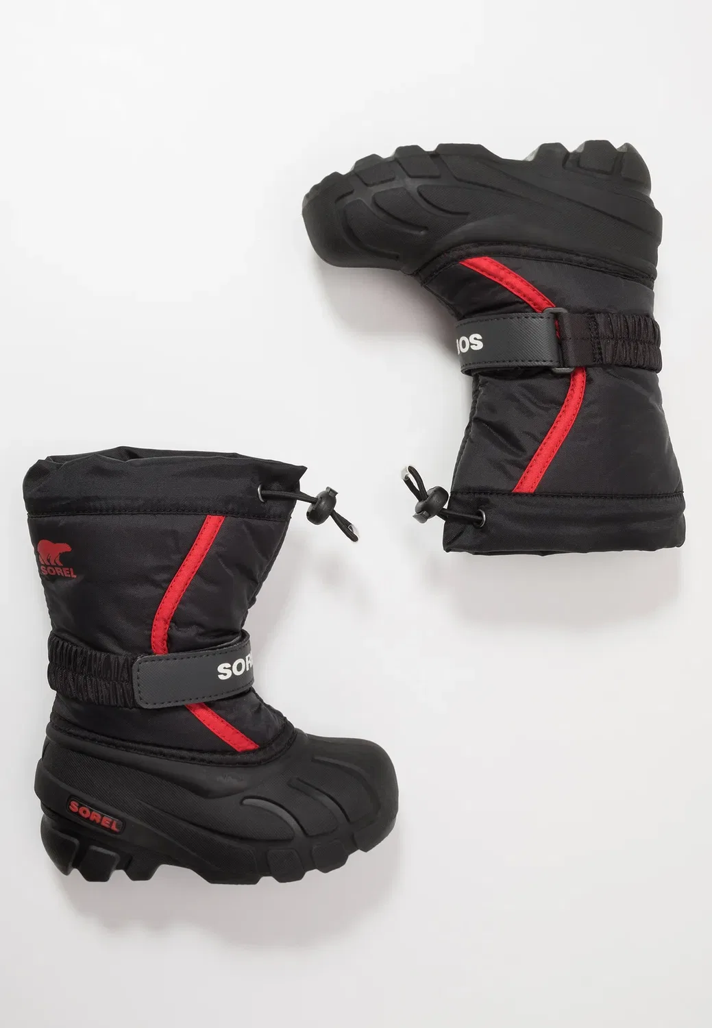 Детские зимние ботинки унисекс с эффектом снежной бури Sorel, Black/Bright Red
