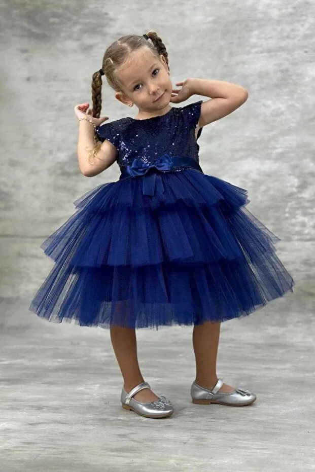 Детское платье для девочек с пайетками Abiyekids, Navy Blue