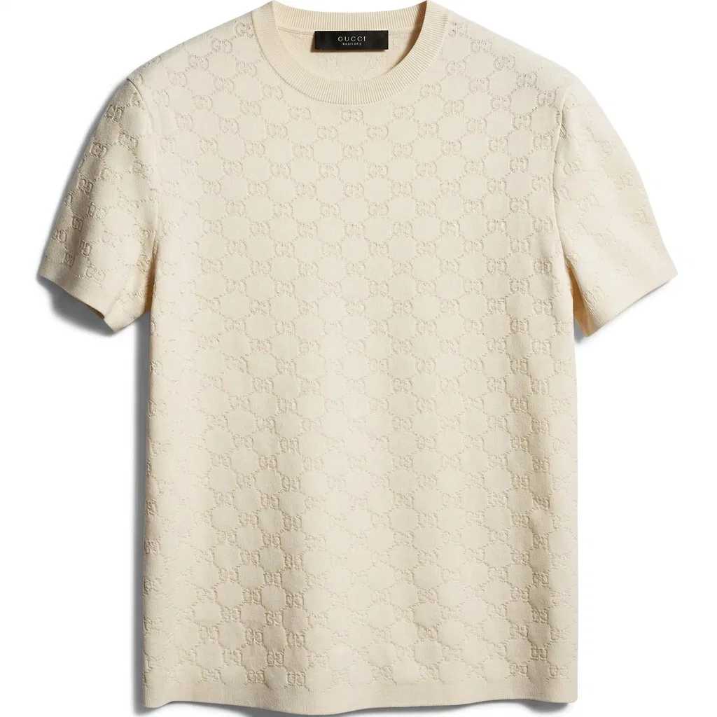 Мужская футболка с круглым вырезом Ivory White GUCCI