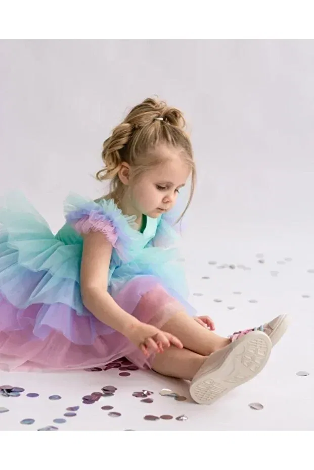Детское платье для девочек многослойное Design Sare Çocuk Giyim, Multicolored
