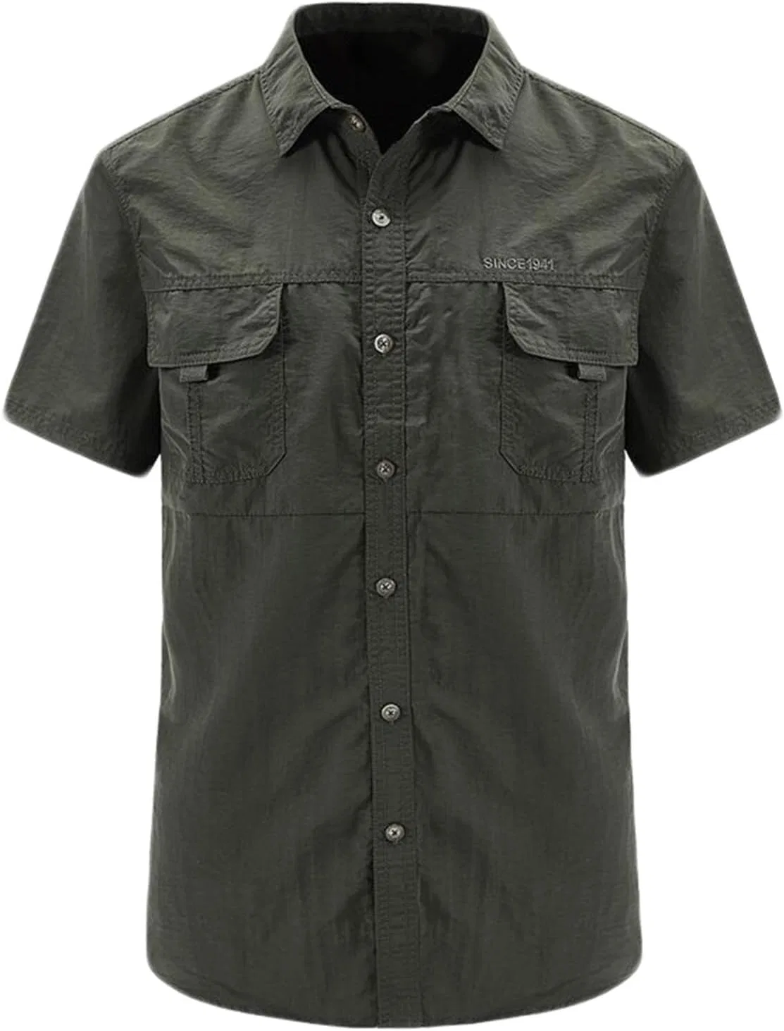 Мужская повседневная рубашка с коротким рукавом, Slim Fit, с карманами, Army Green