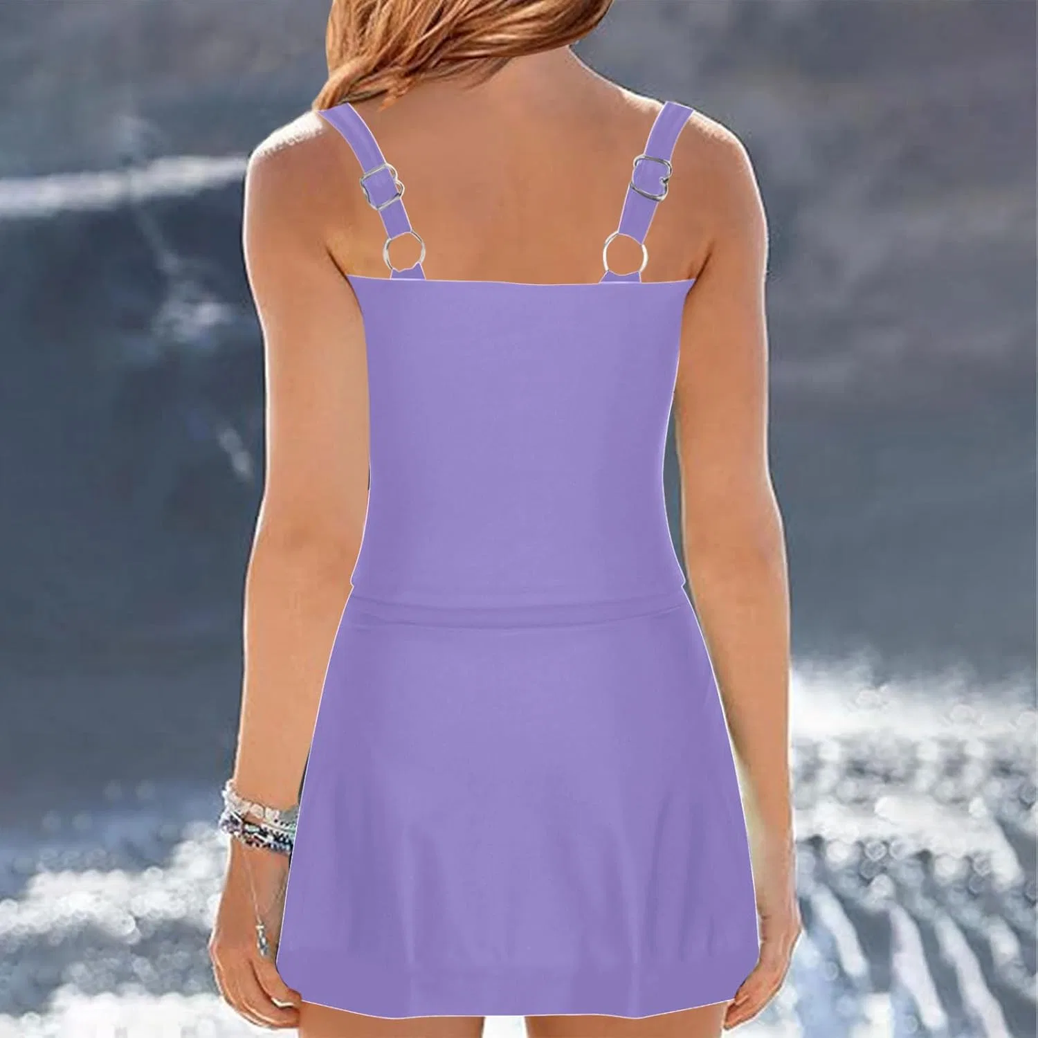 Женский танкини с завышенной талией и юбкой Vintage Tummy Control, Purple — фото 4