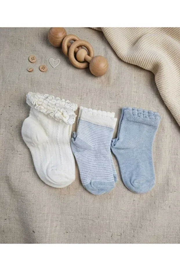 Детские носки с оборками Organic cotton soft textured ruffled baby socks Kaşe Çorap, Multicolor — фото 2