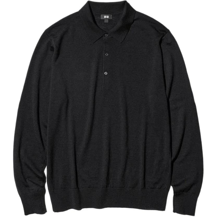 Мужская футболка-поло с длинным рукавом UNIQLO, Black