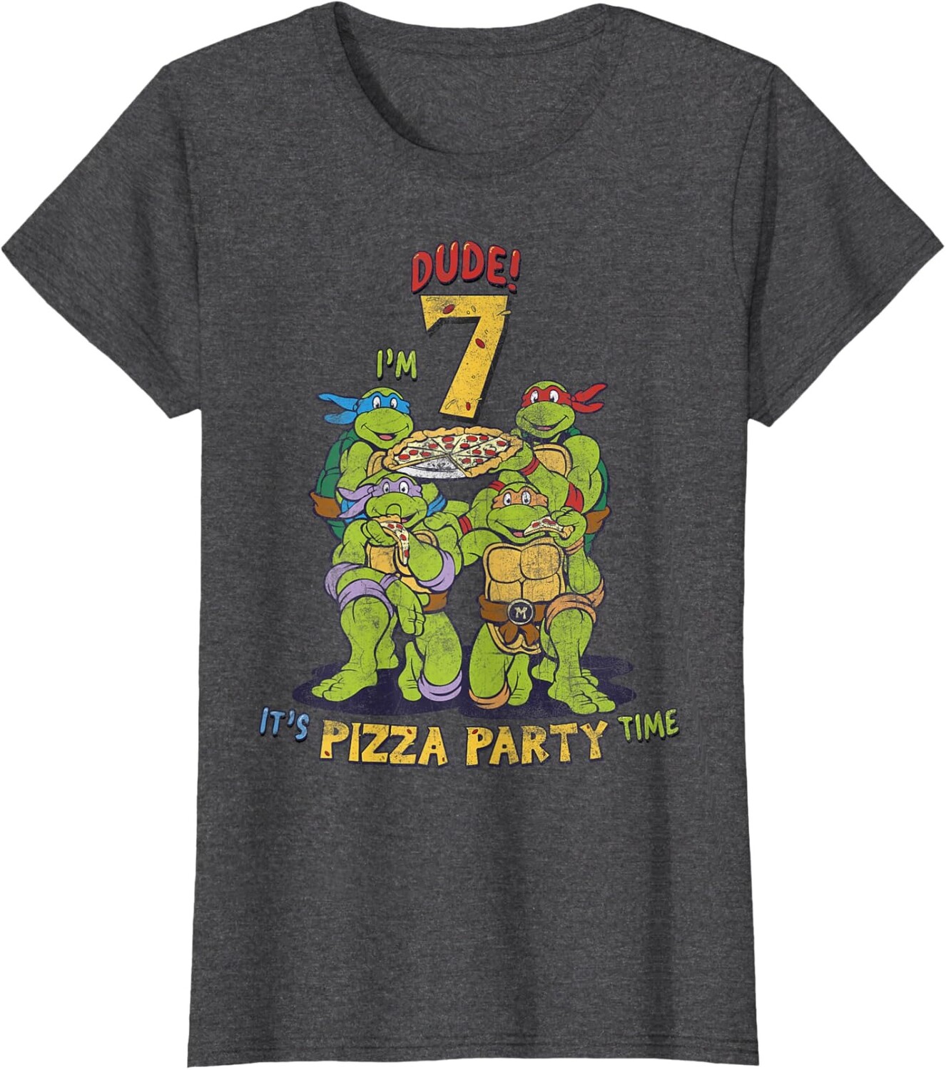 

Женская футболка Teenage Mutant Ninja Turtles I'm 7 Dude Pizza Birthday Party, темно-серый вереск