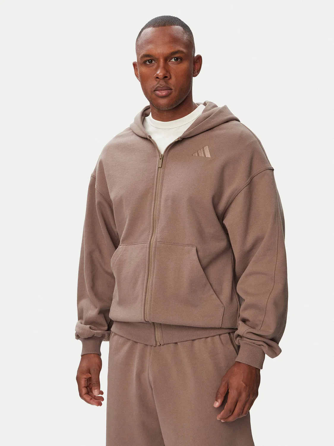 Мужская толстовка стандартного кроя Kit Small Logo Full-Zip Hoodie Adidas, бежевый