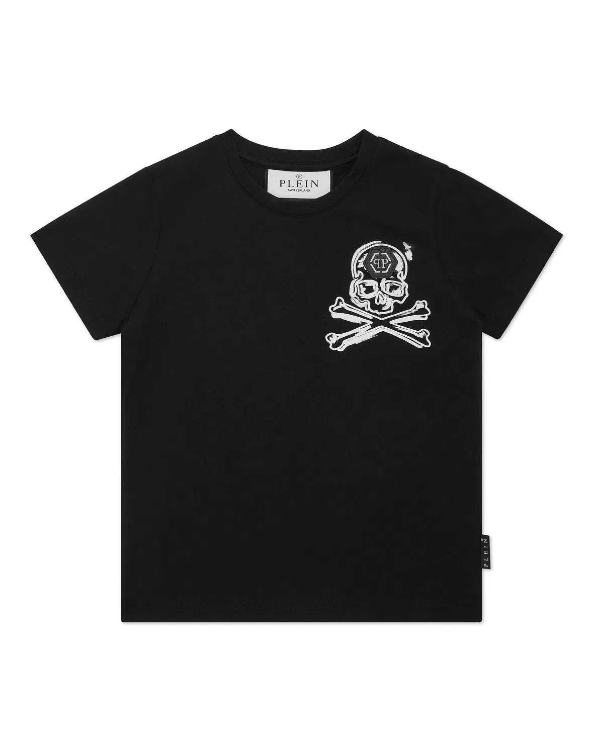Детская футболка с принтом Skull & Bones PHILIPP PLEIN, Black/White