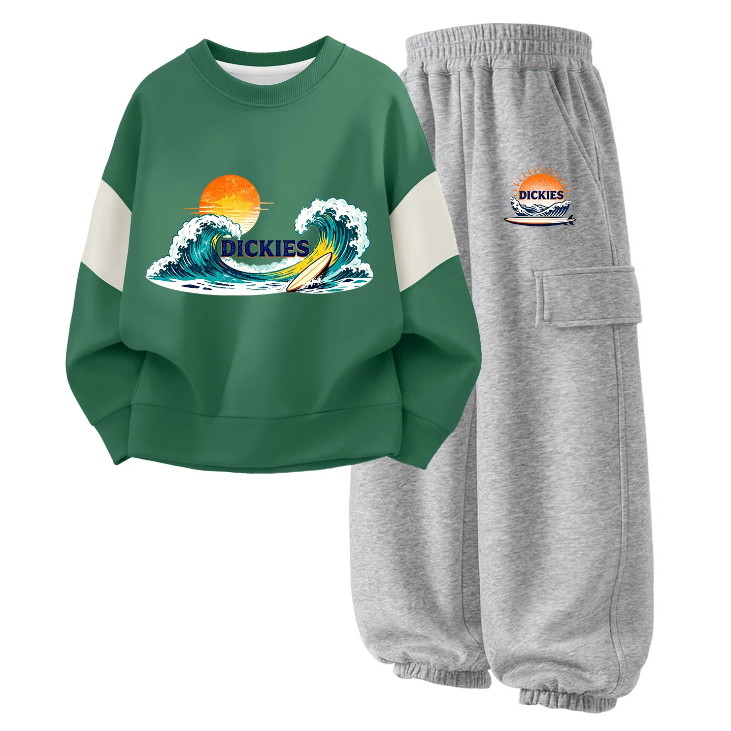 Детский комплект из футера с принтом Surfing Day Dickies, Surfing Day Forest Green/Surfing Day K Light Heather Gray