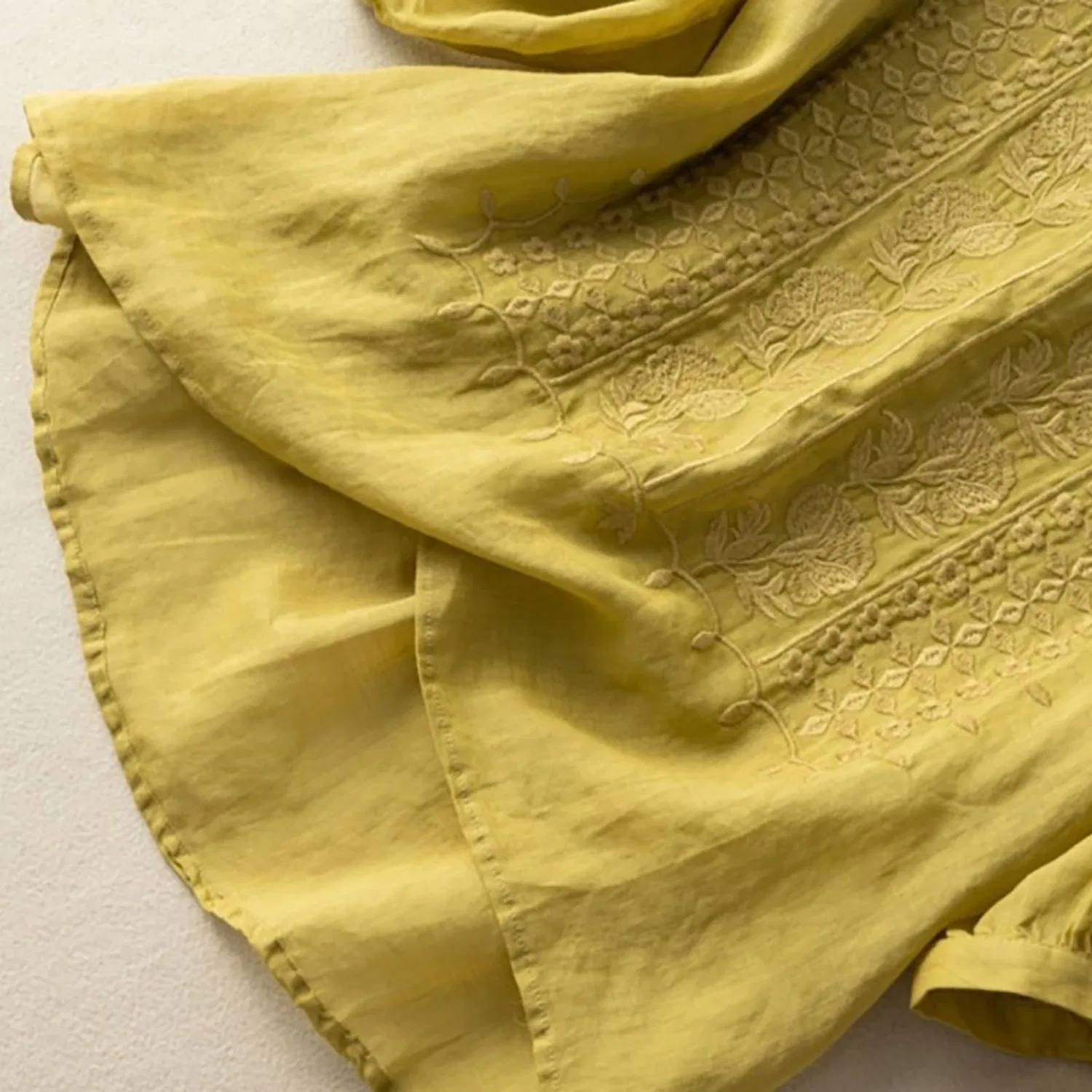 Женская блуза с цветочной вышивкой Cotton Linen Tops, Z23-yellow Linen Shirts for Women — фото 2