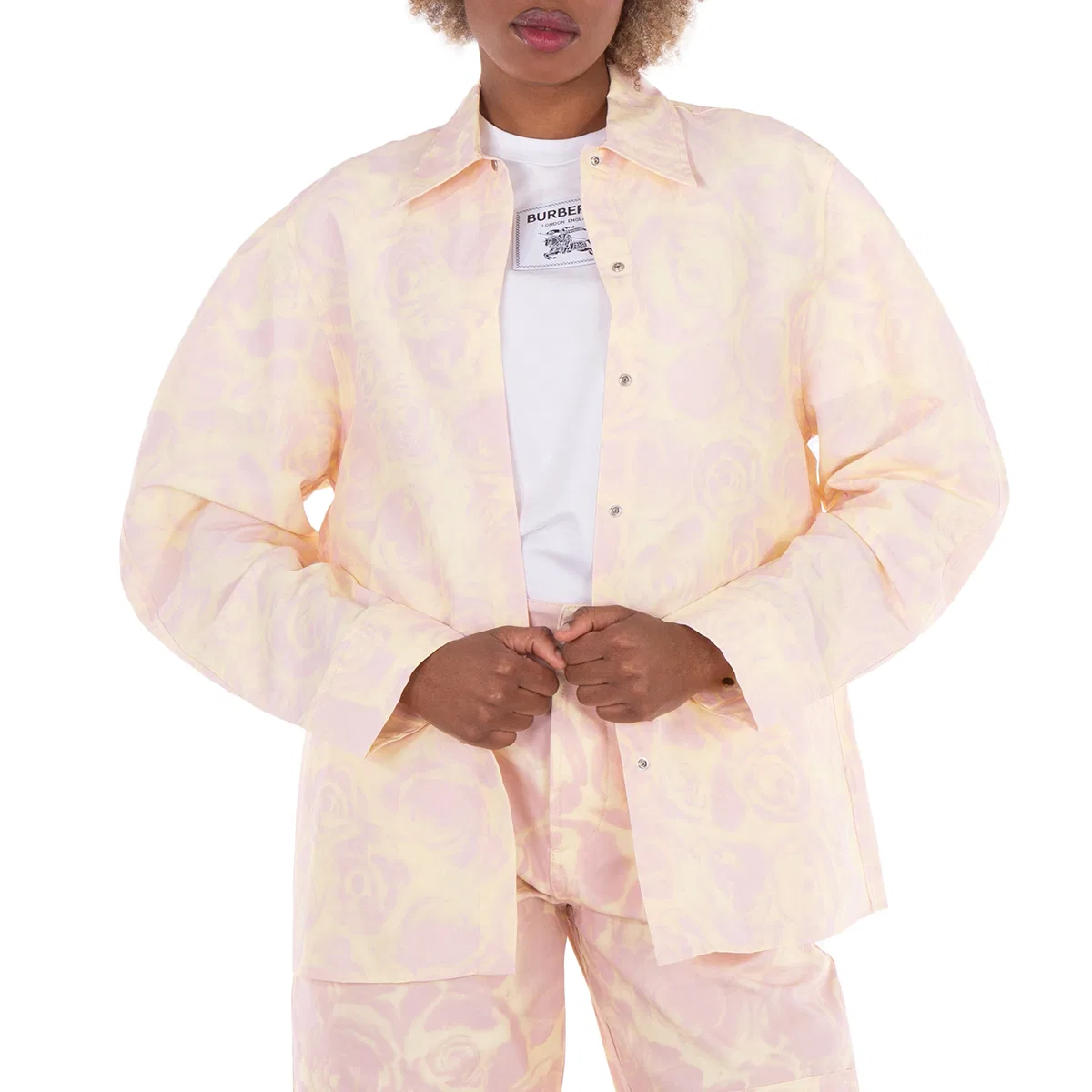 Рубашка из поплина с цветочным принтом Taffeta Shirt With Floral Print Burberry, Cameo Ip Pattern