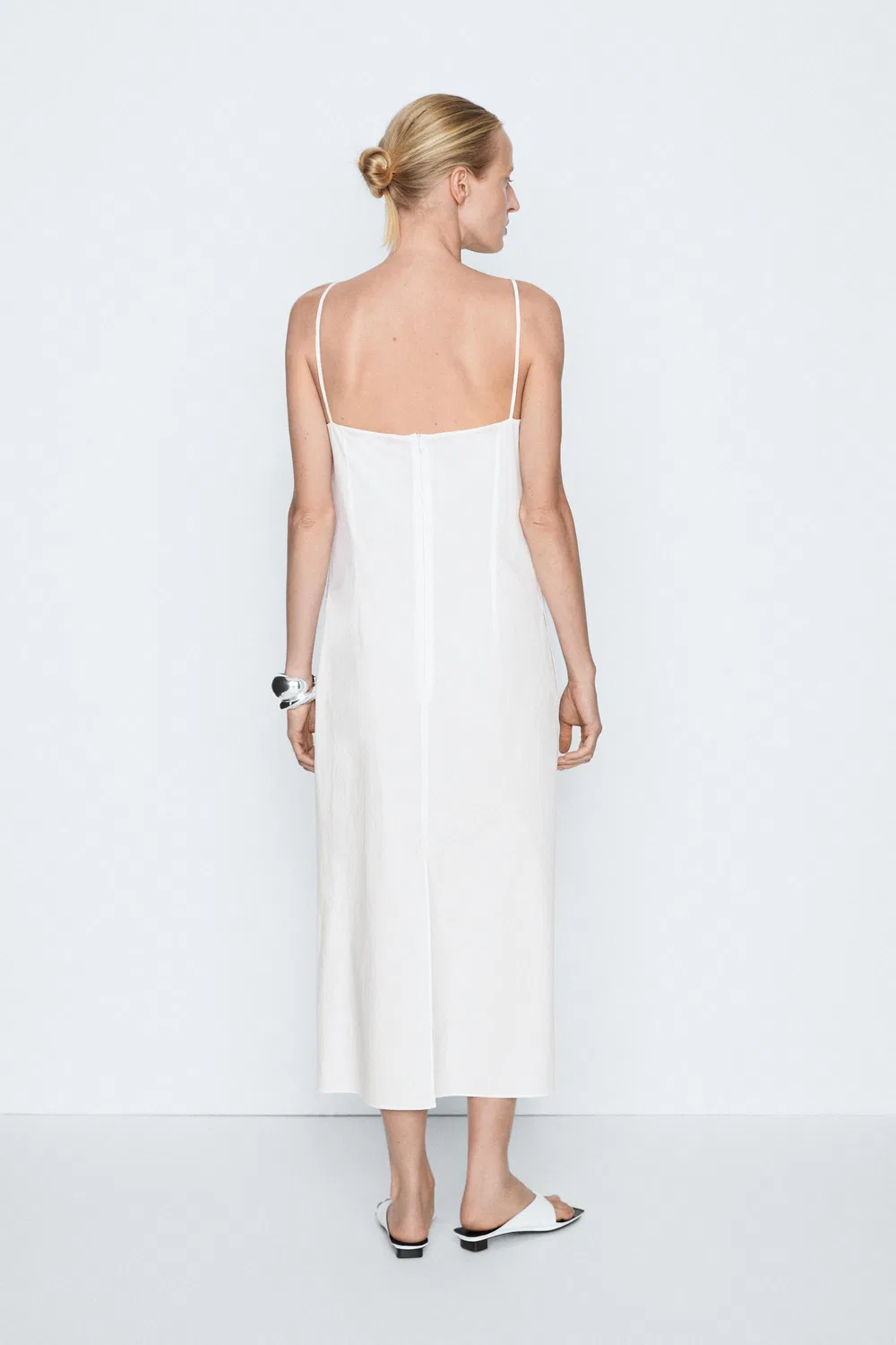 Платье Massimo Dutti, миди, с отделкой-шарфом, белый — фото 2