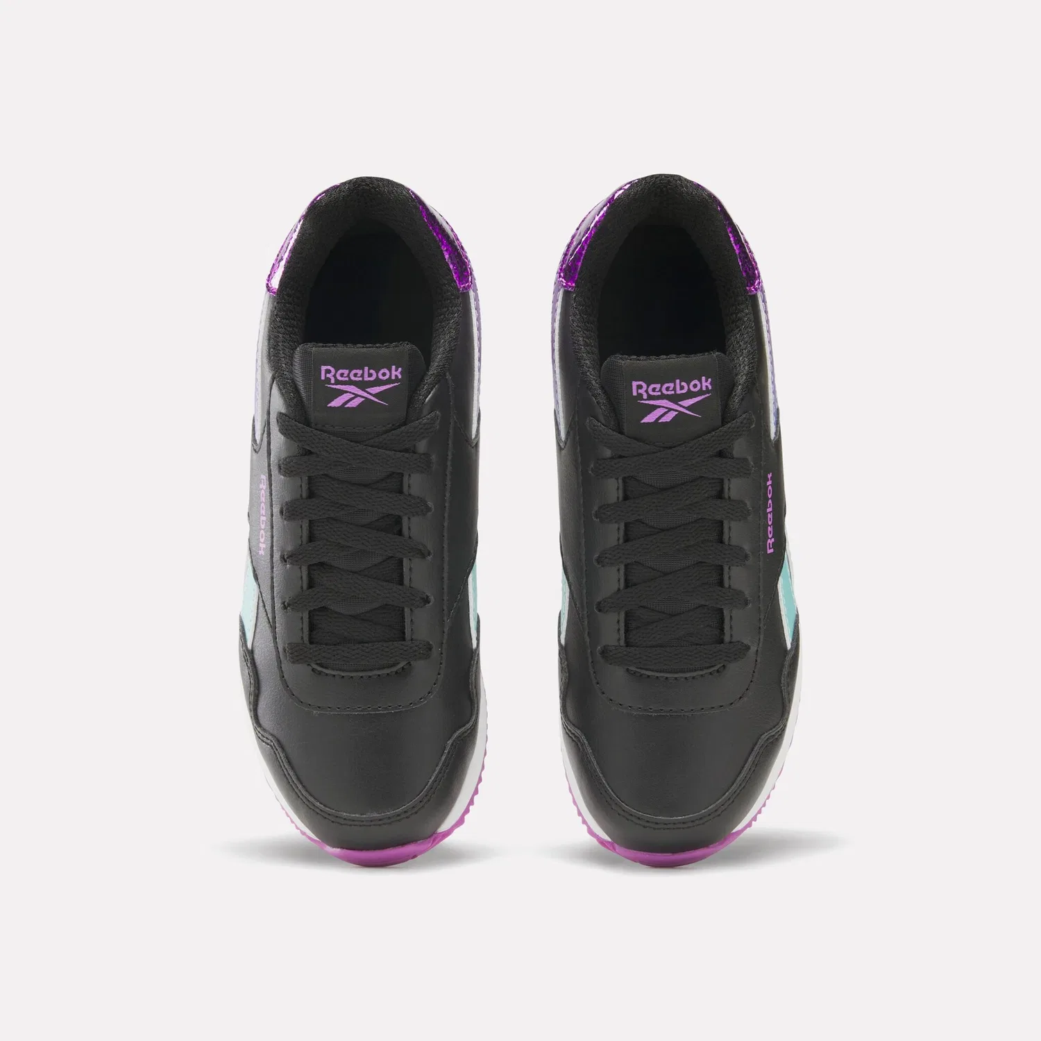 Детские кроссовки на шнуровке Reebok Classic, Black/Purplerave/Aiaqua — фото 3