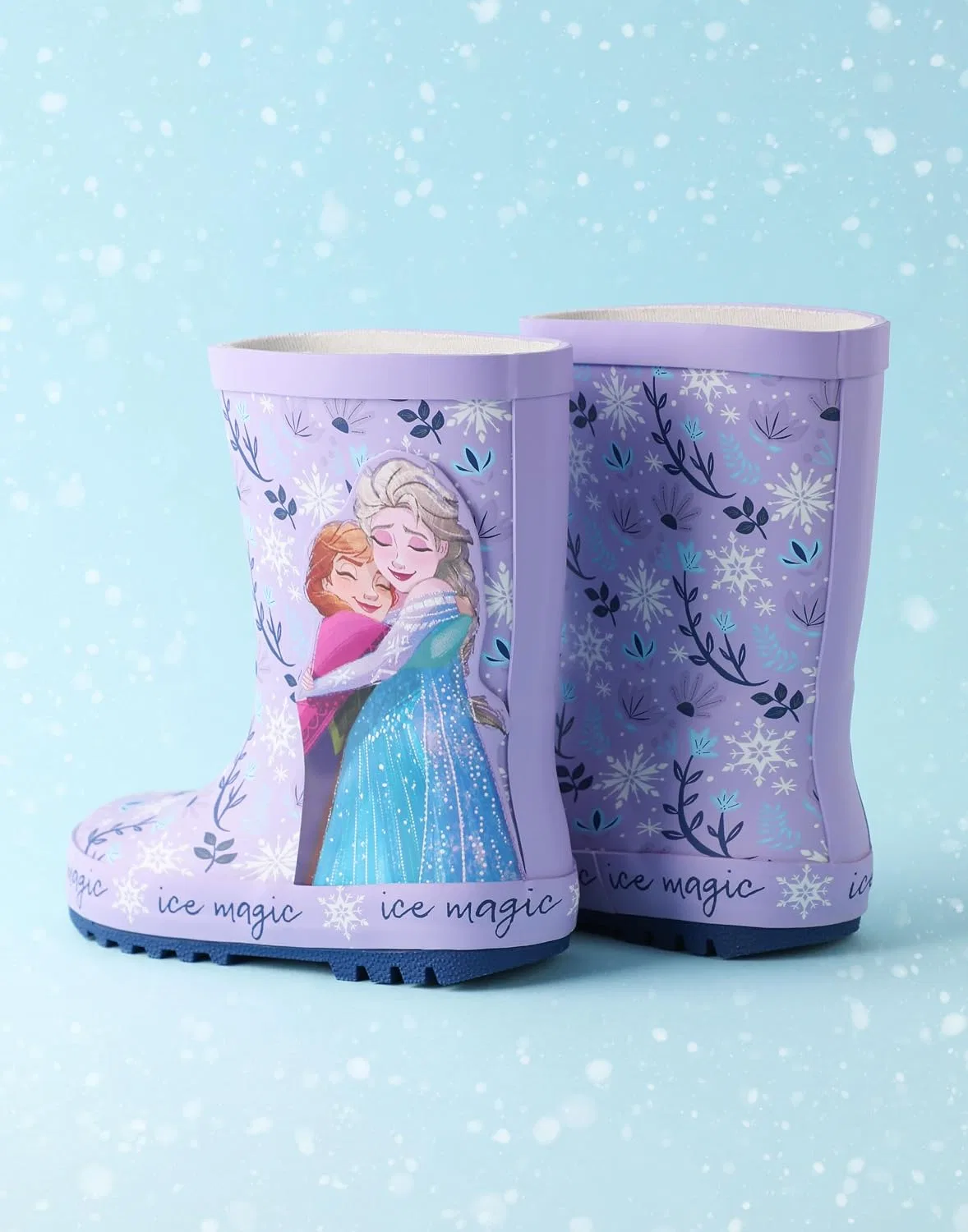 Детские сапоги для девочек с принтом Anna & Elsa Disney, Purple — фото 3