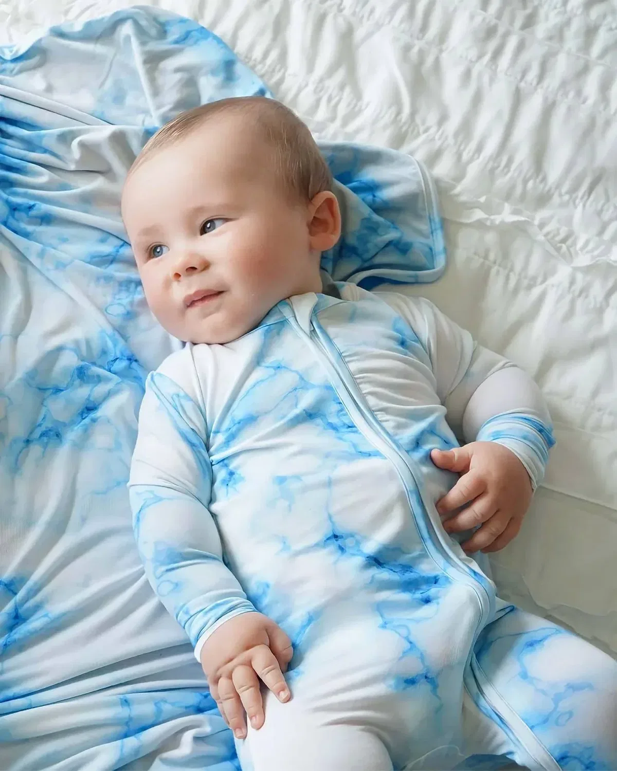 Детский боди-комбинезон с длинным рукавом и двойной молнией Milo Tie Dye Lev Baby, Blue Ice — фото 2