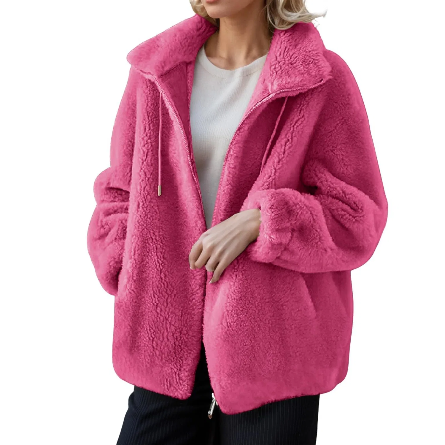 Женское утепленное пальто с флисом, с принтом, Winter Fleece Jacket, Hot Pink — фото 2