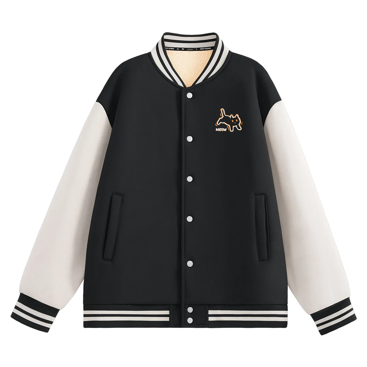 Детская бейсбольная куртка с начесом и флисовой подкладкой MINISO, Black Orange Shaking White Chest Logo