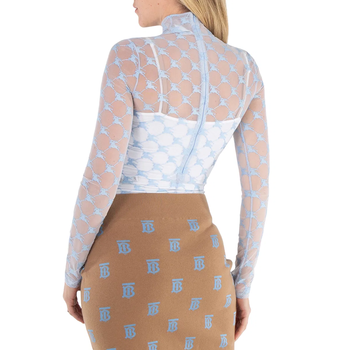 Боди из стрейч-тюля с принтом Glacier Blue Ekd Burberry, Glacier Blue Ip Pat — фото 3