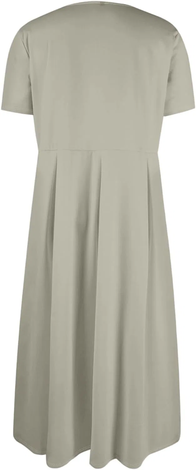 Женское летнее платье свободного кроя с хлопковым льном, Crew Neck, Midi, Gray — фото 3