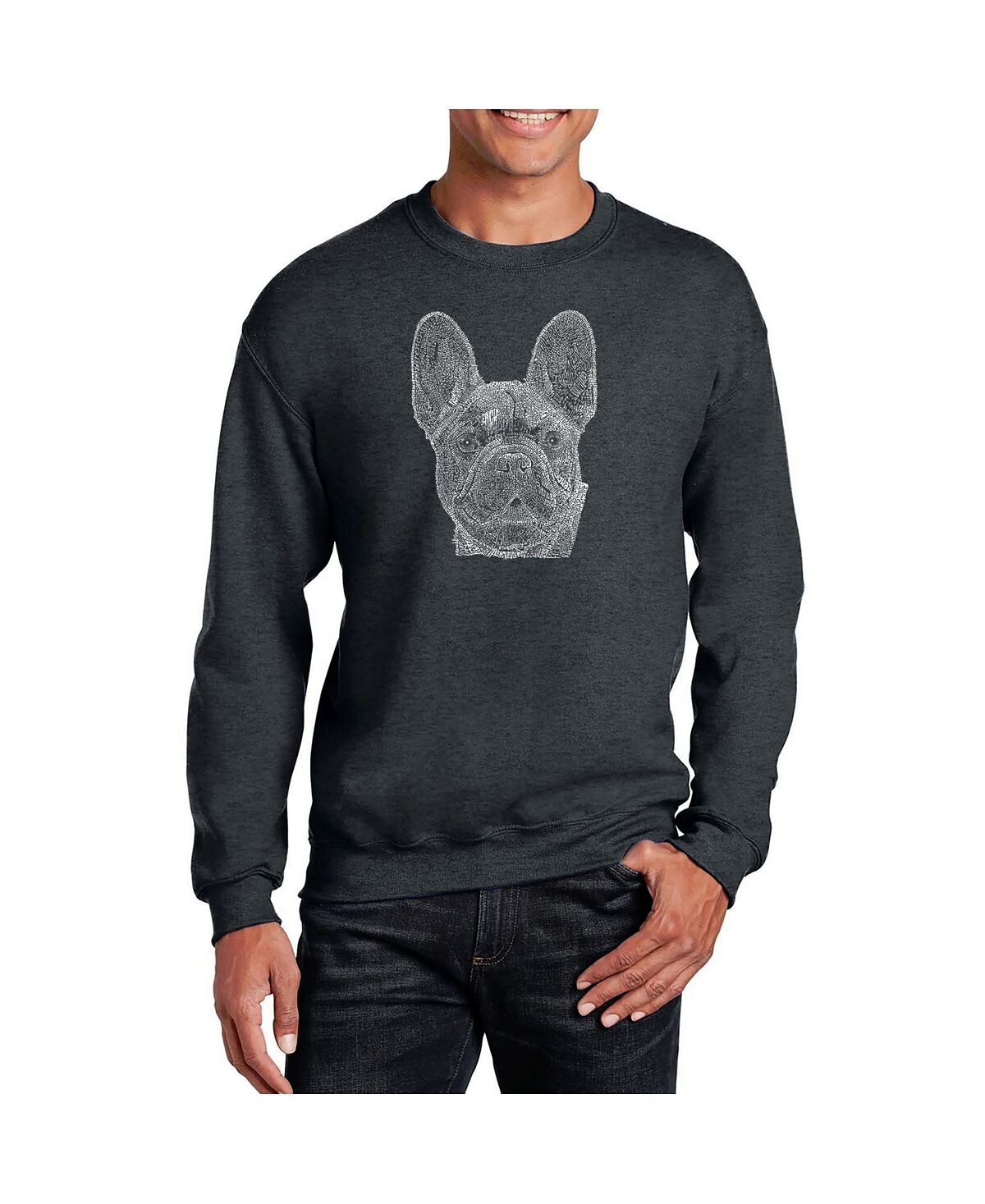 

Мужская толстовка с круглым вырезом и надписью word art french bulldog LA Pop Art, серый