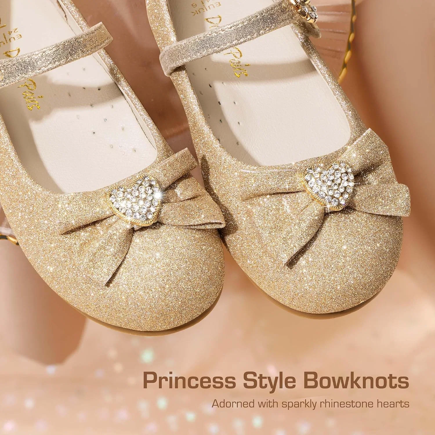 Детские балетки для девочек с бантом Mary Jane DREAM PAIRS, Gold/Glitter — фото 2