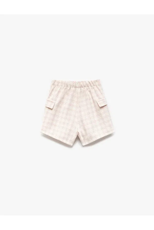 Детская юбка-шорты для девочек с принтом Elastic waist pocket detailed tweed short skirt Koton, Pink Plaid — фото 2