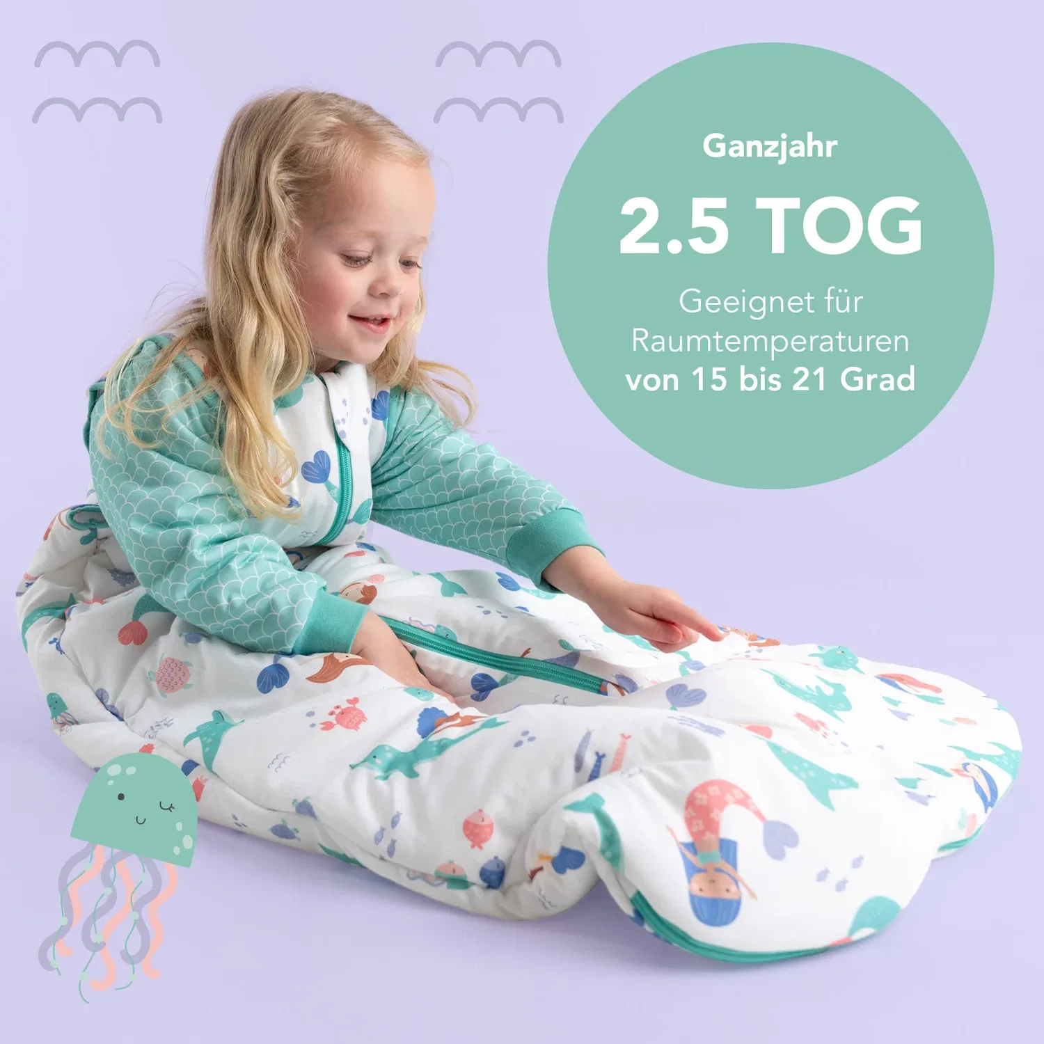 Спальный мешок для малыша 2.5 TOG Schlummersack, белый-бирюзовый — фото 4